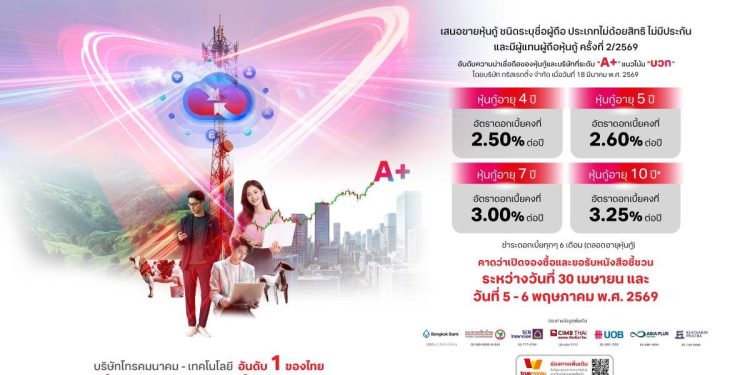 ทรู ประกาศดอกเบี้ยหุ้นกู้ชุดใหม่ อายุ 4 – 10 ปี ที่ 2.50 – 3.25% ต่อปี