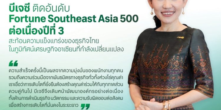บีเจซี ติด Fortune Southeast Asia 500 ต่อเนื่องปีที่ 3 สะท้อนความแข็งแกร่งของธุรกิจไทยในภูมิทัศน์เศรษฐกิจอาเซียนที่กำลังเปลี่ยนแปลง